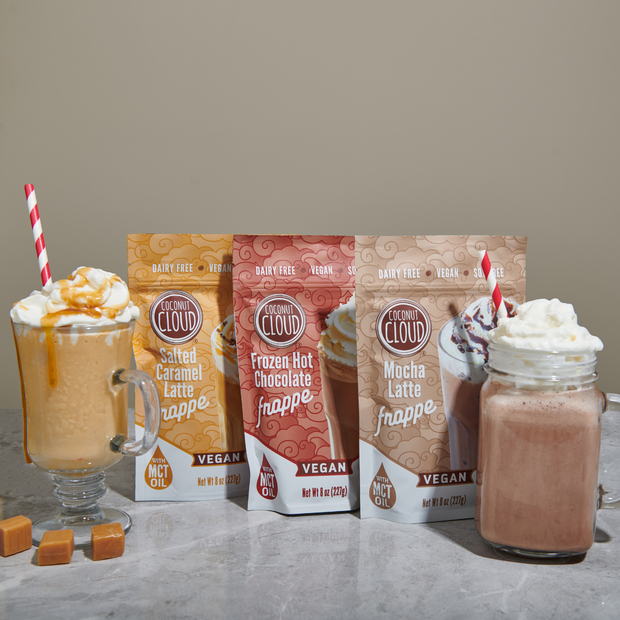 Dairy-Free Salted Caramel Latte Frappe NEW PRODUCT ALERT: Introducing our Salted Caramel Frappe SALTED CARAMEL TASTE: Enjoy the taste of your favorite blended caramel drink in a dairy free version made from the comfort of home. MADE IN THE USA: Coconut Cloud products are 100% Dairy Free, Certified Gluten Free, Soy Free, Vegan & Non-GMO.