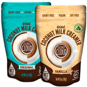 Coconut Cloud Vanilla Creamer with MCT Oil - Now Available in 6 oz Pouch  Our dried coconut milk creamers are clean and simple. With zero trans fats, and no added chemicals or preservatives, this creamy vegan delight is sure to boost your morning cup of joe. With natural flavors and only 2 g of sugar you can enjoy your coffee deliciously flavored without the guilt.
