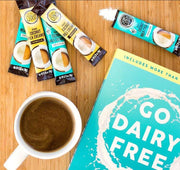 cup of coffee with individual creamer packets UNSWEETENED: Enjoy a delicious better for your creamer with low sugar (only 2 grams per serving), make this a decadent low carb treat.  MADE IN THE USA: Fueled by a need for dairy free convenience, Coconut Cloud was born in Colorado.